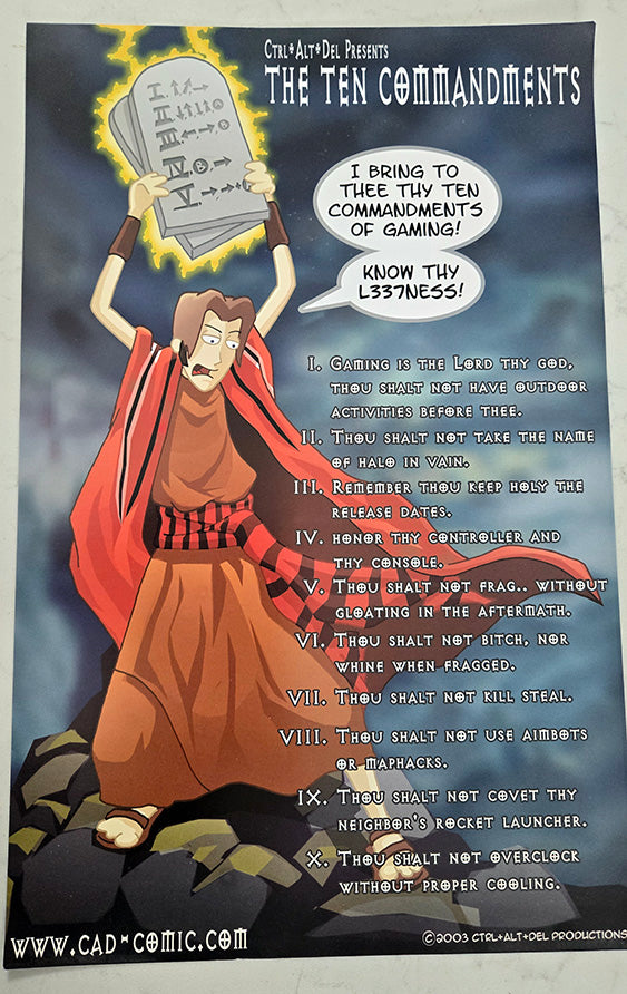 Vintage 2003 Gaming Commandments Poster