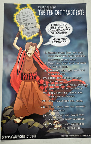 Vintage 2003 Gaming Commandments Poster